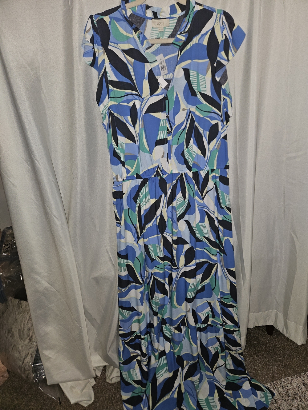LOFT Blue Teal and Yellow Abstract Print Dress - NWT